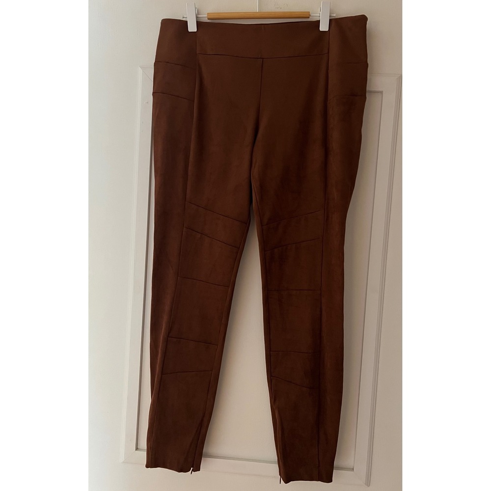 Sundance Womens 8 Brown Faux Suede Moto Leggings Side & Ankle Zip Skinny Pants